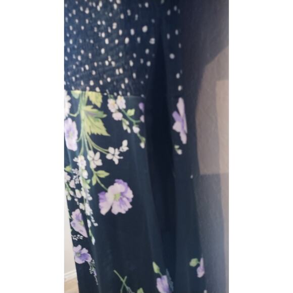 ASOS DESIGN mixed print ruched midi dress with puff sleeves Size 8 - Picture 4 of 15